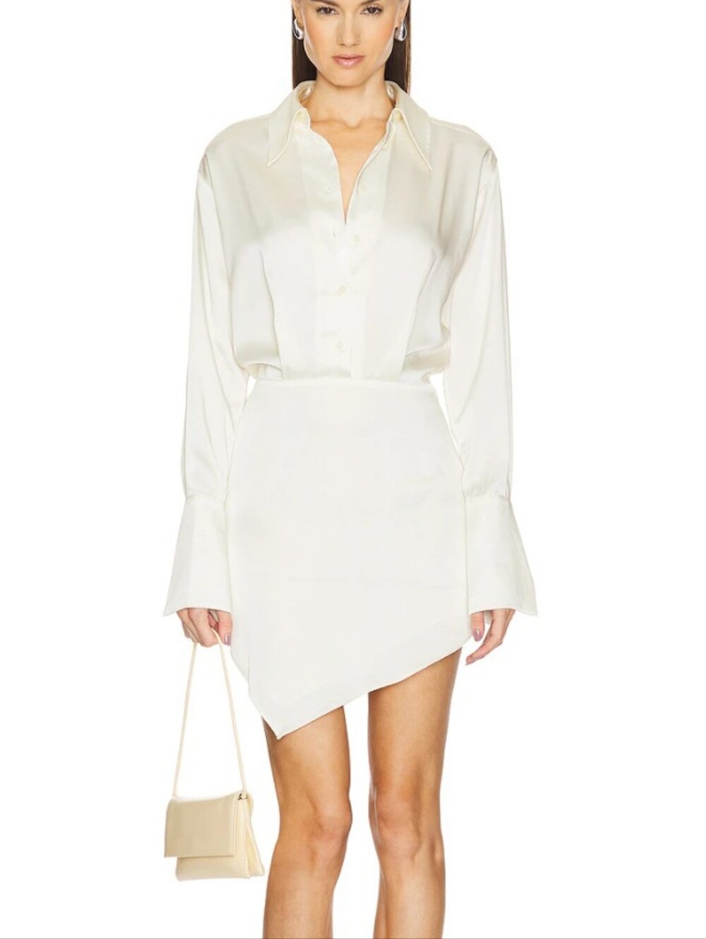 L'Academie White Asymmetric Mini Shirt dress - Small